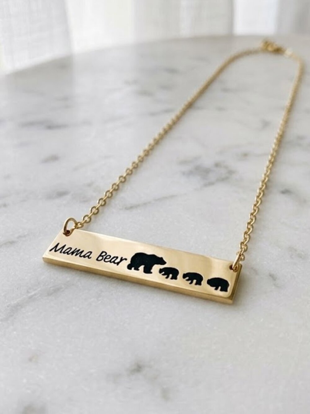 Ladies Mama Bear Bar Necklace - 3 Cubs